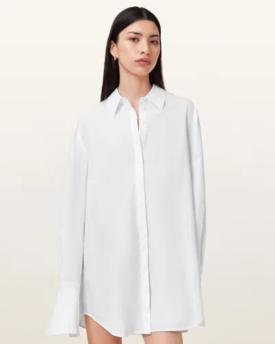 Allsaints Alber Long Sleeve Shirt Dress In White