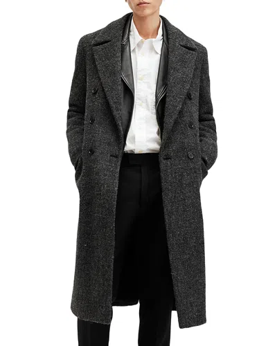 Allsaints Keegan Herringbone Coat In Charcoal Grey