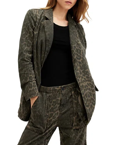 Allsaints Aleida Denim Blazer In Leopard Green