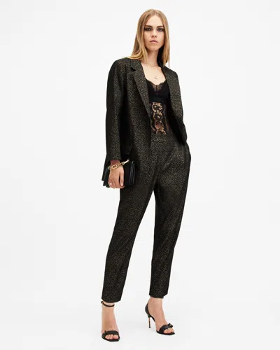 Allsaints Aleida Leopard Jacquard Shimmer Pants In Black/gold