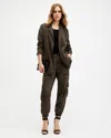 Allsaints Aleida Leopard Print Denim Blazer In Leopard Green