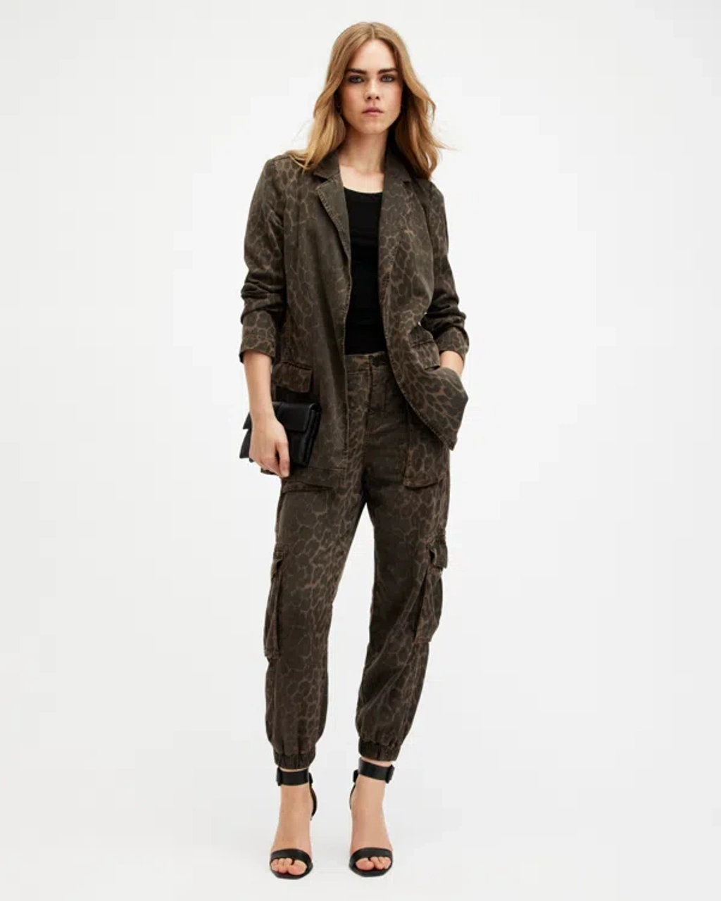 Allsaints Aleida Leopard Print Denim Blazer In Leopard Green | ModeSens