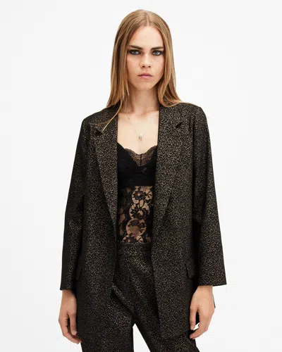 Allsaints Aleida Leopard Print Shimmer Blazer In Black/gold
