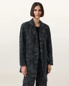 Allsaints Womens Camo Ink Blue Aleida Notch-lapel Tailored Denim Blazer In Gray