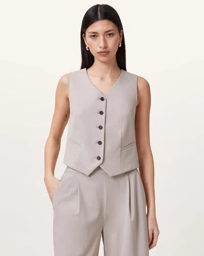 Allsaints Aleida Lightweight Tri Waistcoat In Greige Brown