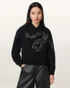 Allsaints Womens Black Alenka Pippa Snake-embellished Regular-fit Cotton Hoody In Black