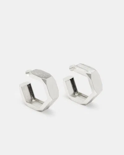 Allsaints Alex Chunky Hexagon Hoop Earrings In Warm Silver