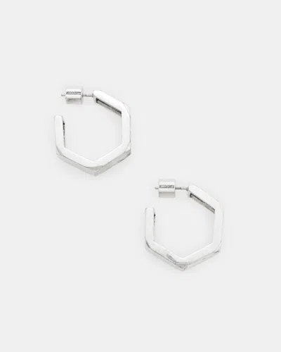 Allsaints Alex Hexagon Hoop Earrings In Warm Silver