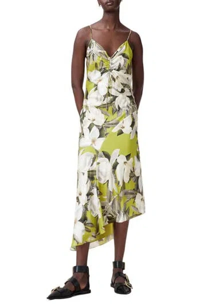 Allsaints Womens Revive Stem Gr Alexia Flora-print Woven Midi Dress In Revive Stem Green