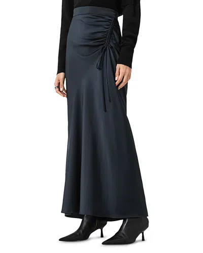 Allsaints Alexia Ruched Maxi Skirt In Blue