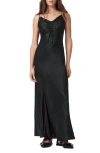 Allsaints Alexia Ruched Satin Slipdress In Black