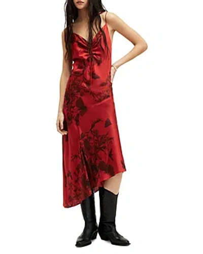 Allsaints Alexia Sanibel Asymmetric Dress In Rust Red