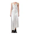 Allsaints Alexia V-neck Drawstring Midi Slip Dress In Silver