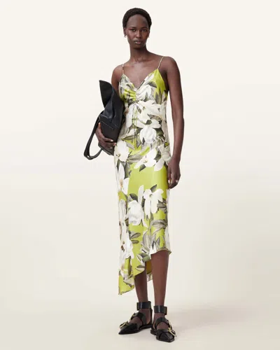 ALLSAINTS ALEXIA V-NECK DRAWSTRING MIDI SLIP DRESS