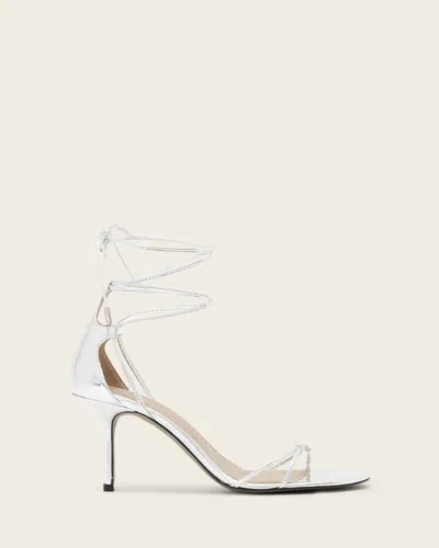 Allsaints Ali Leather Siletto Sandals In Silver
