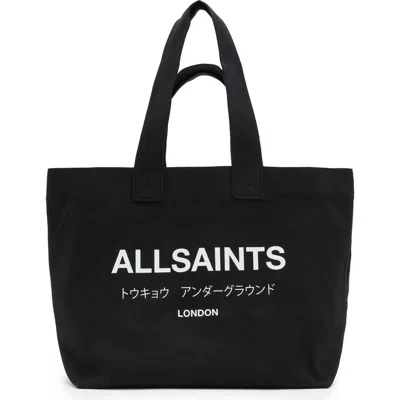 Allsaints Ali Logo Cotton Canvas East/west Tote In Black