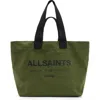 Allsaints Ali Logo Cotton Canvas East/west Tote In Tarmac Green