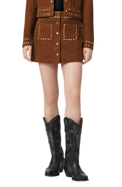 Allsaints Alice Leather Miniskirt In Brown