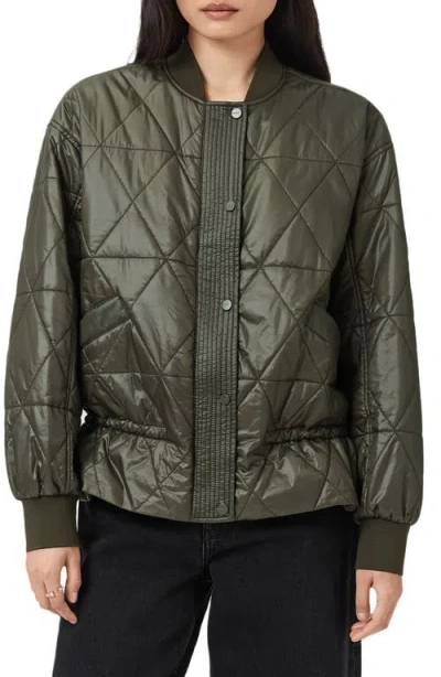 Allsaints Alii Quilted Bomber Jacket In Green