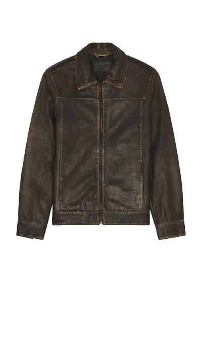 Allsaints Alkan Zip Up Two Tone Leather Jacket In Vintage Black