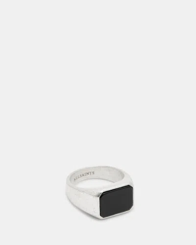 Allsaints Alldis Sterling Silver Stone Ring In Wrm Silvr/blk Onyx
