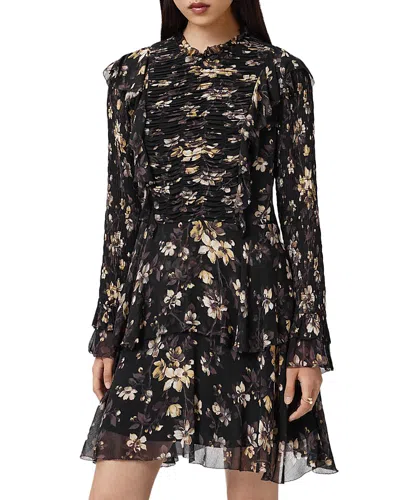 Allsaints Womens Vine Black Portia Floral-print Woven Mini Dress