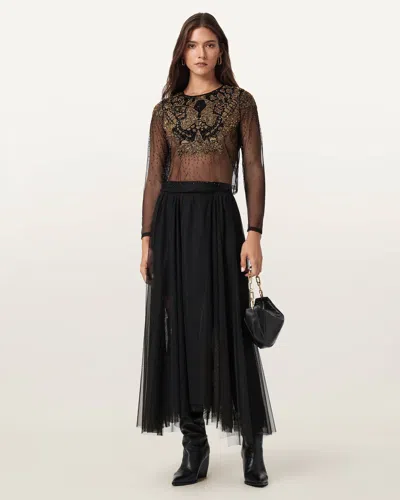 Allsaints Ally Tulle Midi Skirt In Multi