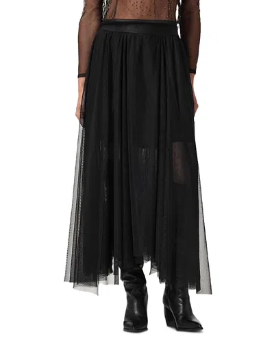 Allsaints Vashtie Mixed Lace Handkerchief Hem Skirt In Black