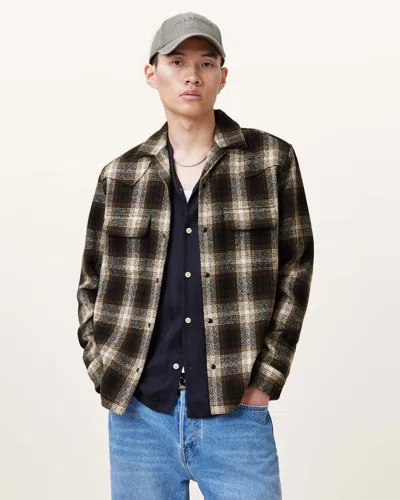 Allsaints Alvar Checked Western Relaxed Fit Shirt In Brown