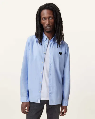 Allsaints Amante Embroidered Slim Fit Shirt In Willow Blue