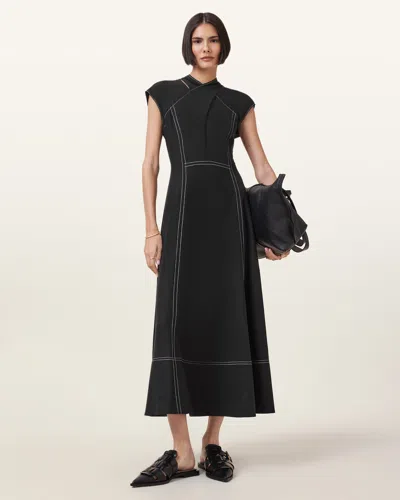Allsaints Amari High-neck Midi Dress In Black