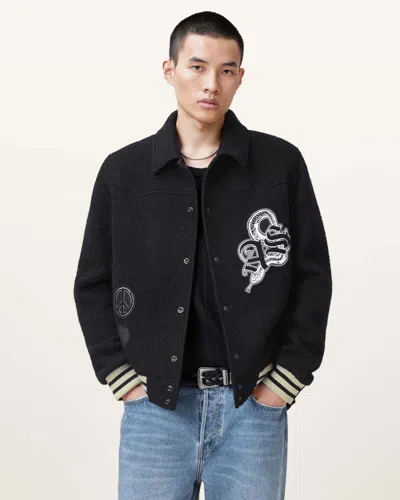Allsaints Ambaum Patch Bomber Jacket In Black