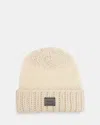 Allsaints Amber Logo Patch Beanie In Ecru White