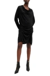 Allsaints Amei Draped Long Sleeve Minidress In Black