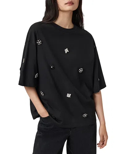 Allsaints Amelie Embellished Oversized T-shirt In Black