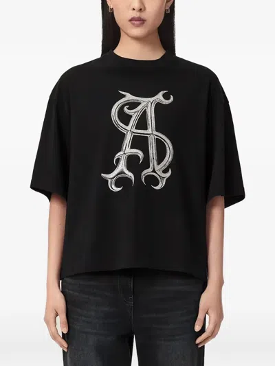 Allsaints Amelie Graphic-print Oversized T-shirt In Black
