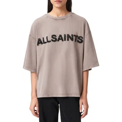 ALLSAINTS ALLSAINTS AMELIE OVERSIZE EMBELLISHED LOGO COTTON T-SHIRT