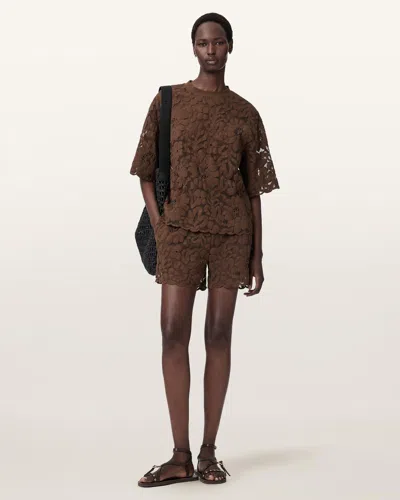 Allsaints Amelie Oversized Short Sleeve Lace T-shirt In Burgundy