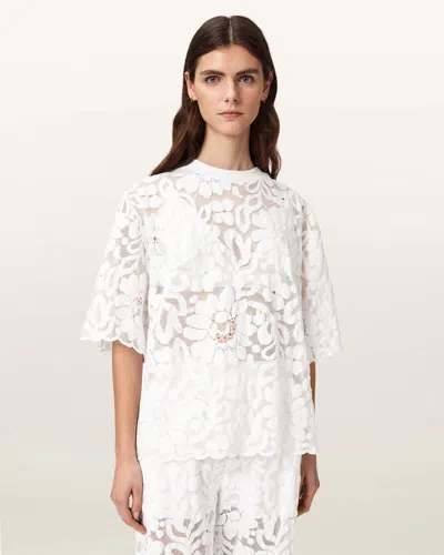 Allsaints Amelie Oversized Short Sleeve Lace T-shirt In White