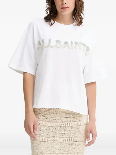 Allsaints Amelie Pearl-embellished T-shirt In White