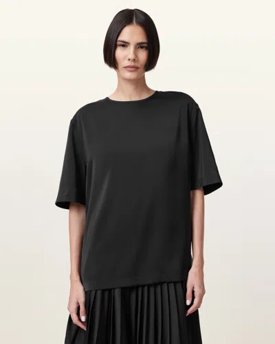 Allsaints Amelie Satin Relaxed Fit T-shirt In Black