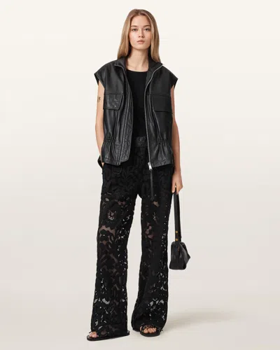Allsaints Amelie Straight Leg Lace Pants In Black