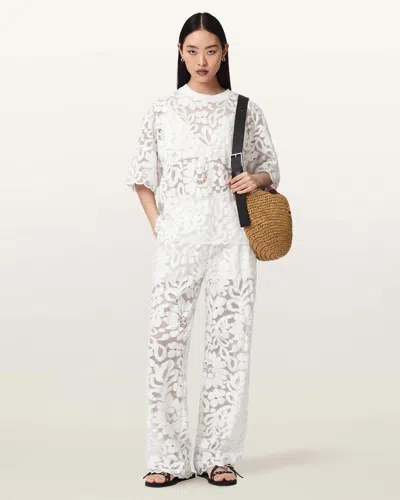 Allsaints Amelie Straight Leg Lace Pants In White