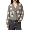 Allsaints Luv Heart-pattern Buttoned-up Cardigan In Walnut Brown/grey