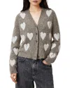 Allsaints Luv Heart-pattern Buttoned-up Cardigan In Walnut Brown