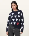 Allsaints Amora Love Heart Jacquard Jumper In Ink Blue/white