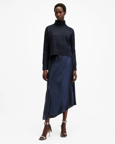 Allsaints Amos 2-in-1 Satin Maxi Dress In Midnight Blue