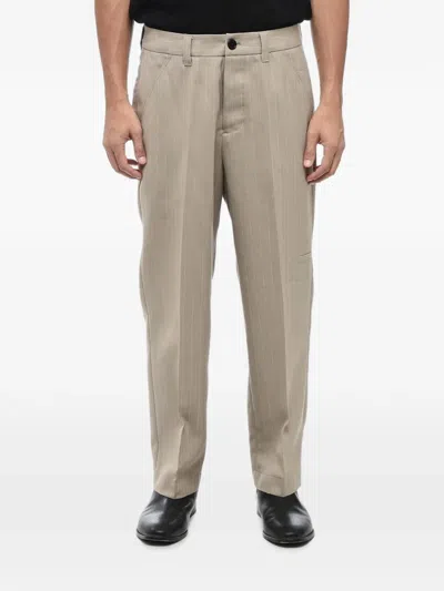 Allsaints Anaco Pinstriped Trousers In Gray