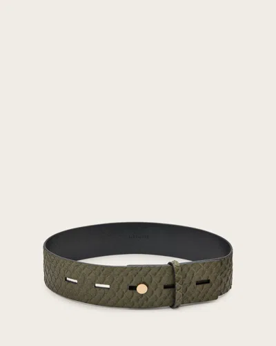 Allsaints Ananta Leather Belt In Olive Green