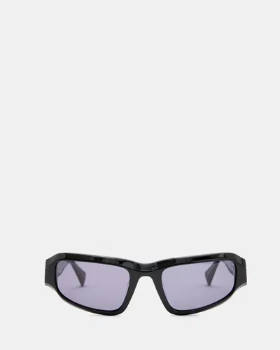 Allsaints Anderson Angular Wrap Around Sunglasses In Gloss Black